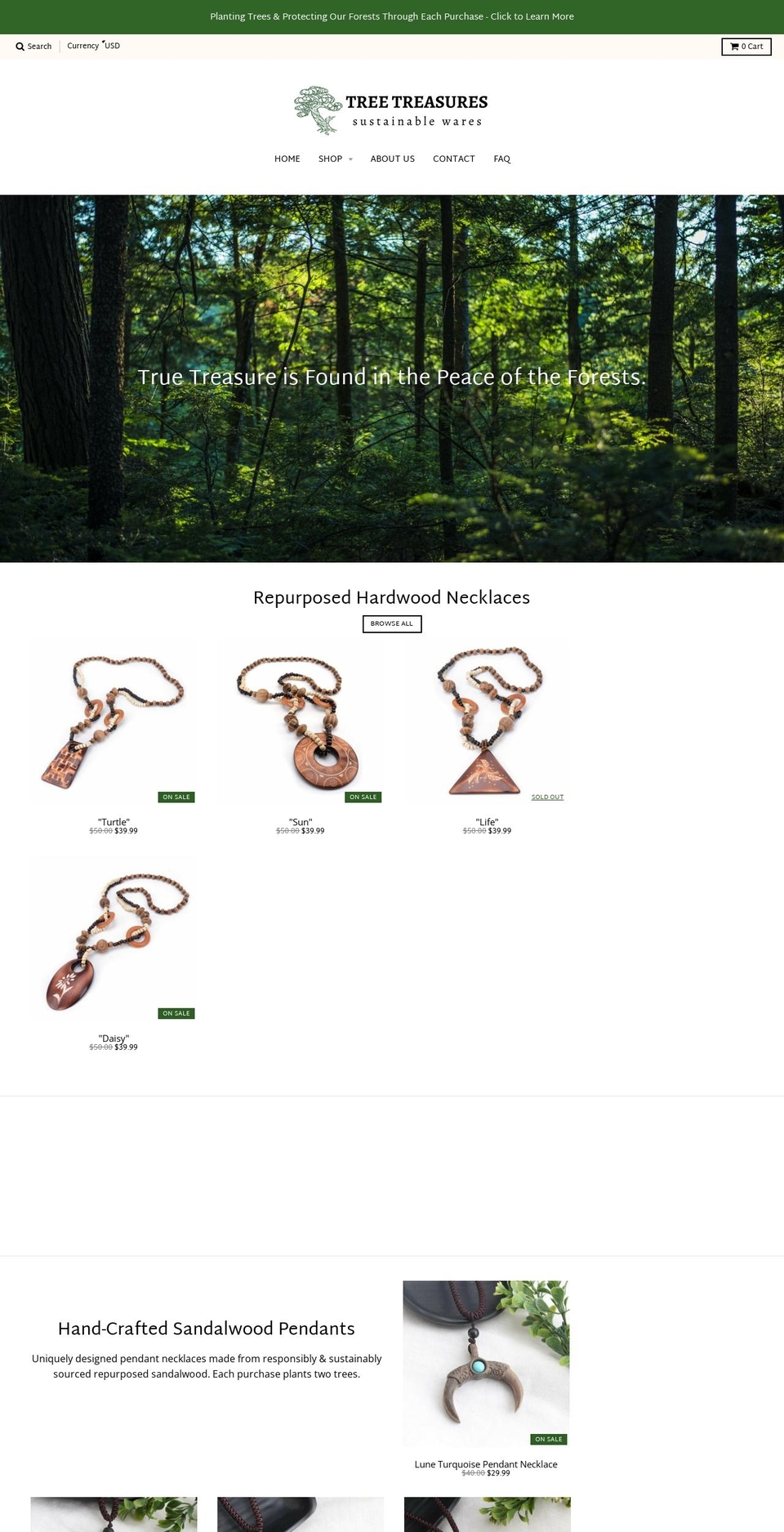 treetreasures.org shopify website screenshot