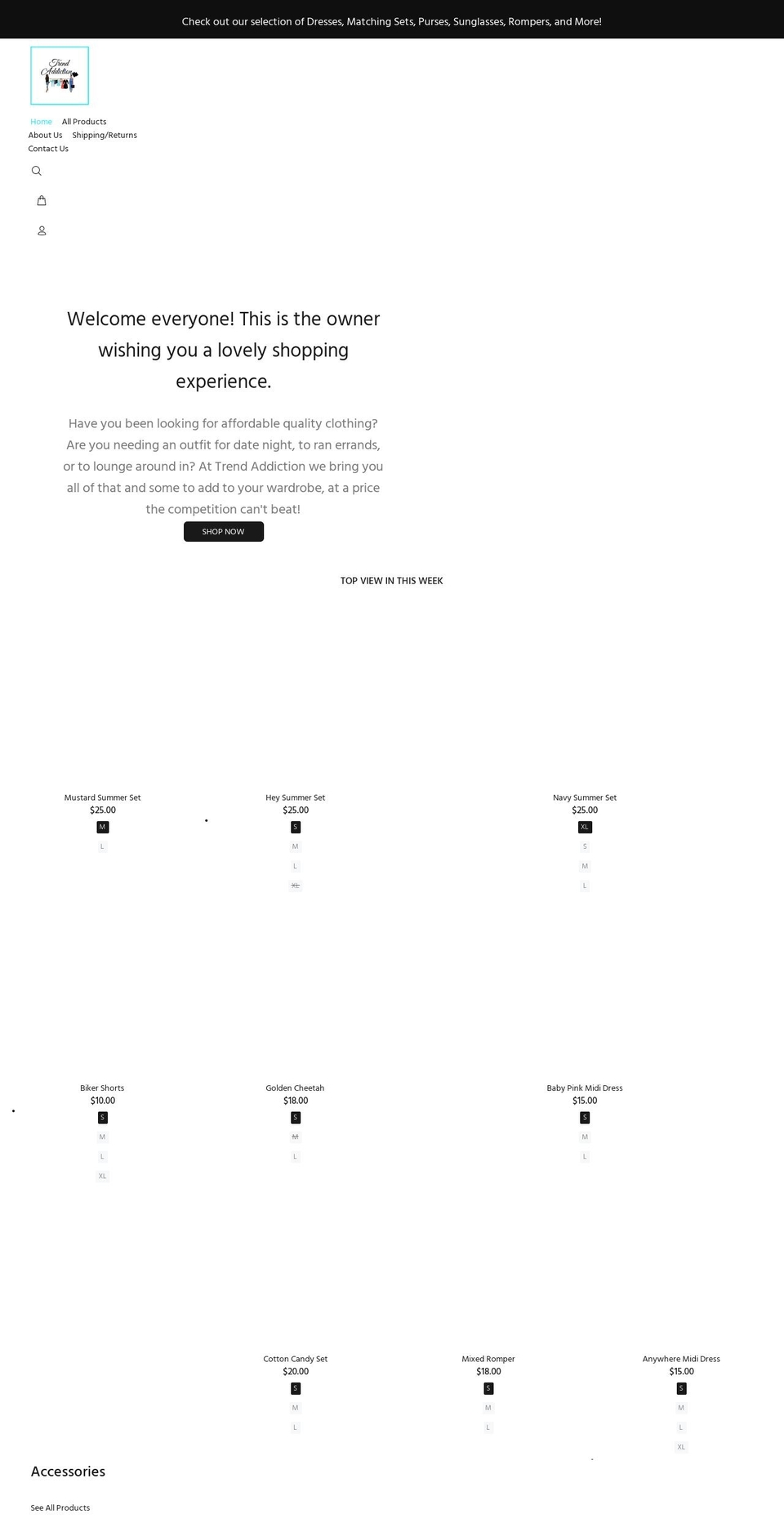 trendaddictionboutique.com shopify website screenshot