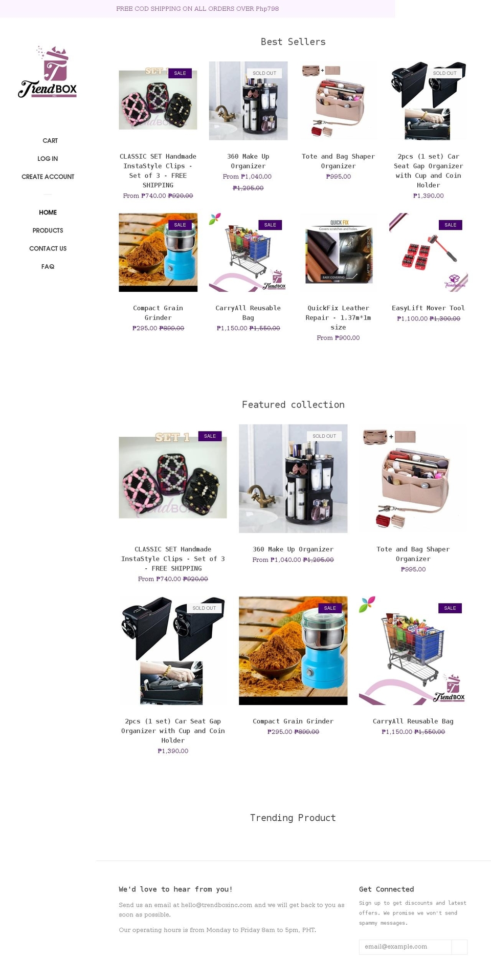 trendboxinc.com shopify website screenshot