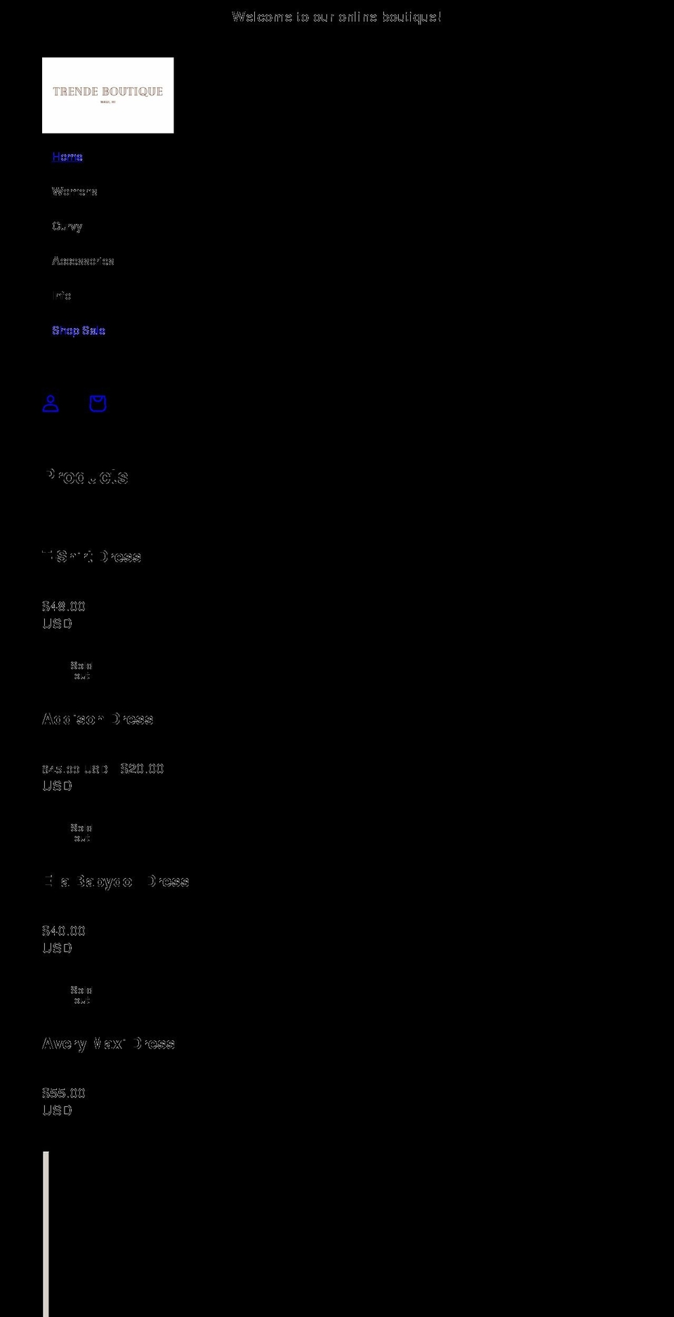 trendeboutique.com shopify website screenshot