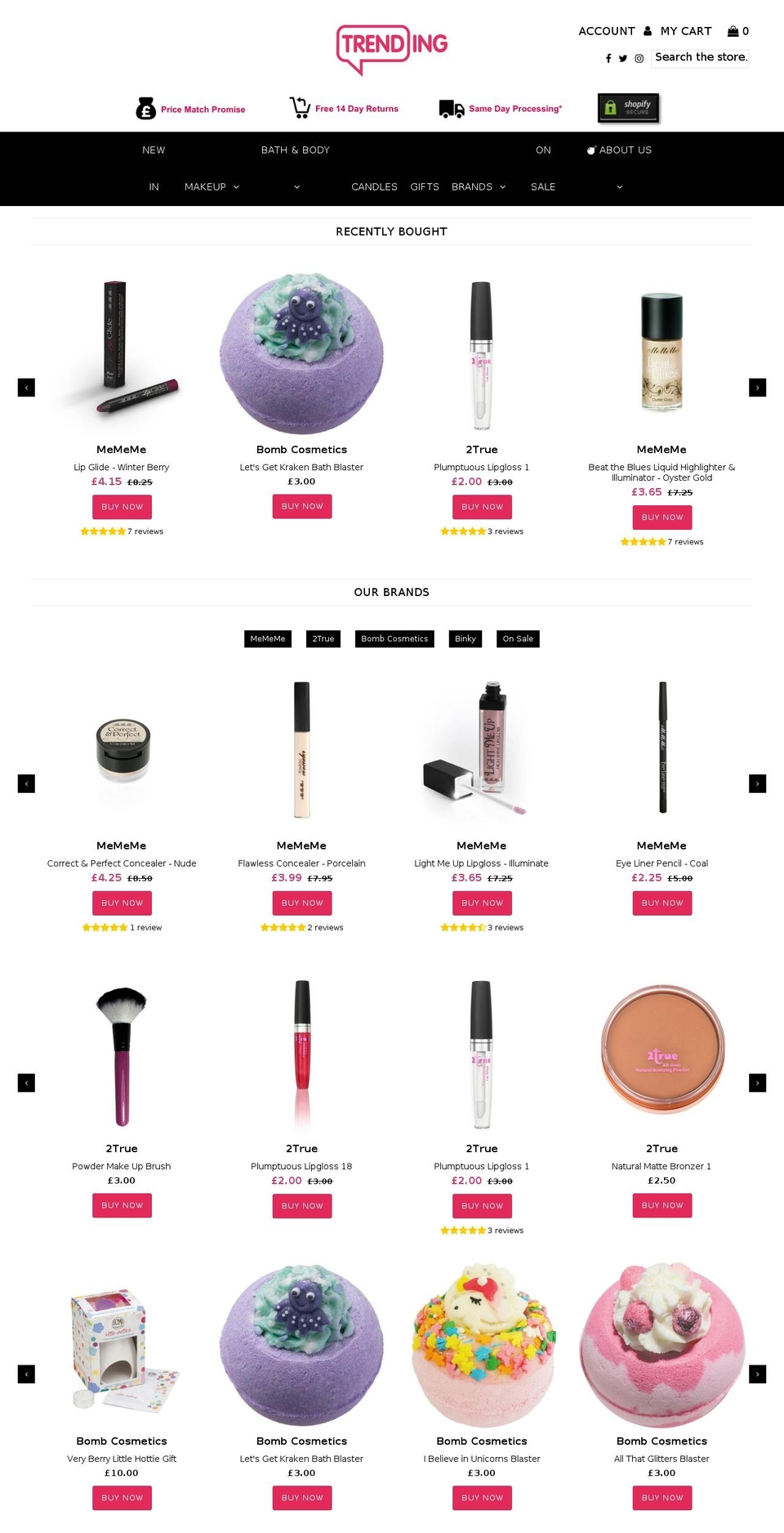 trending-cosmetics.co.uk shopify website screenshot