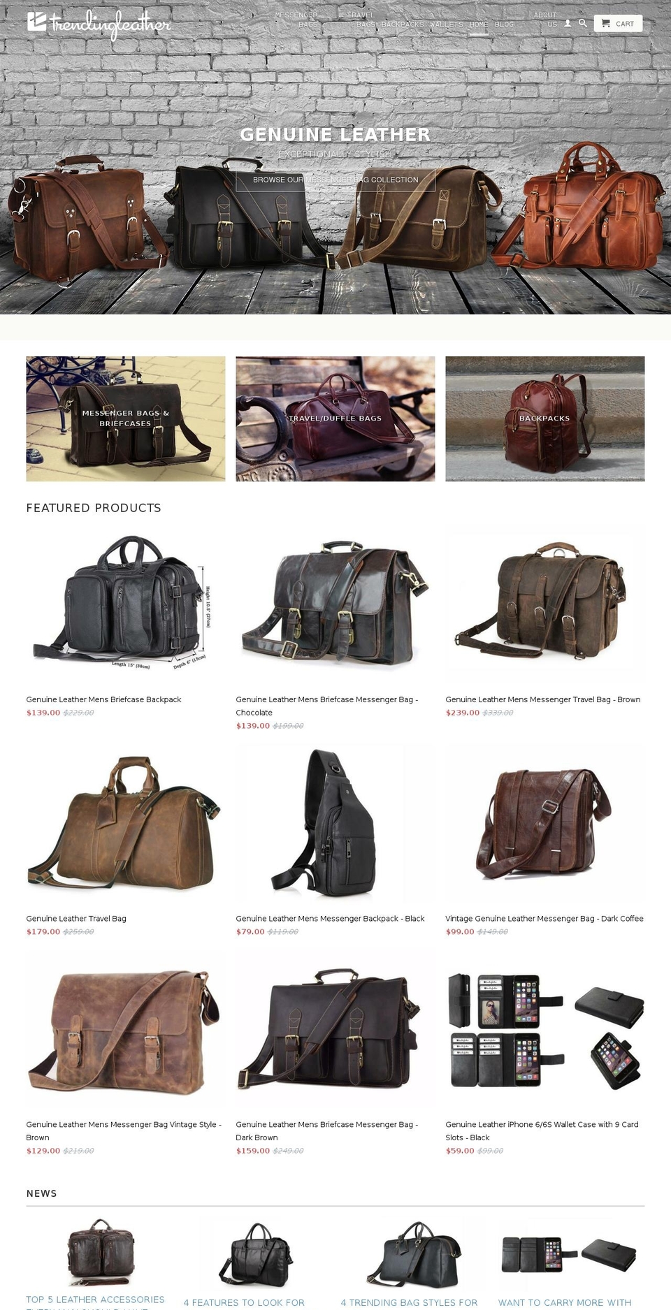 trendingleather.com shopify website screenshot