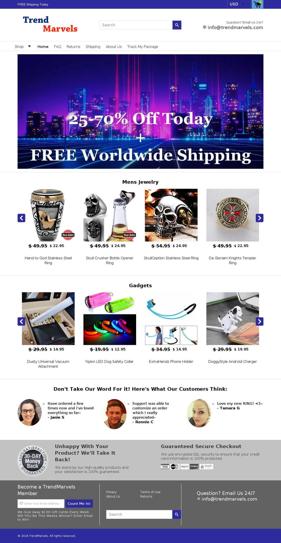 trendmarvels.com shopify website screenshot