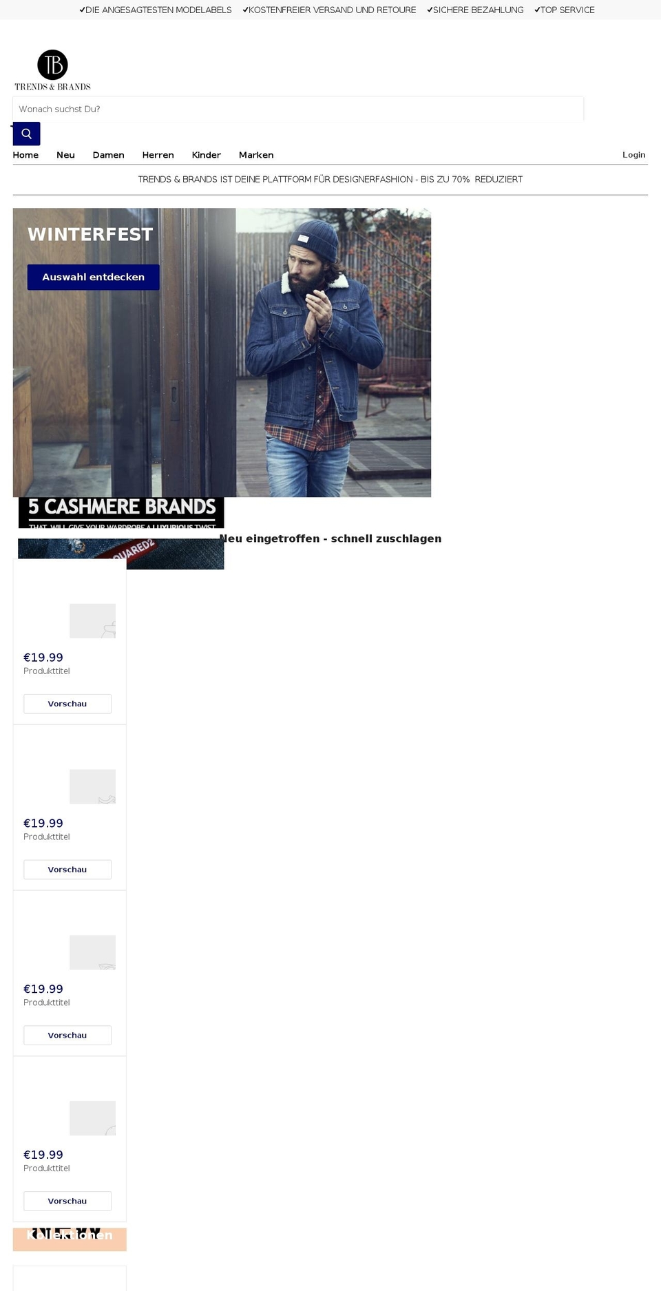 trendsandbrands.com — Shopify storefront screenshot