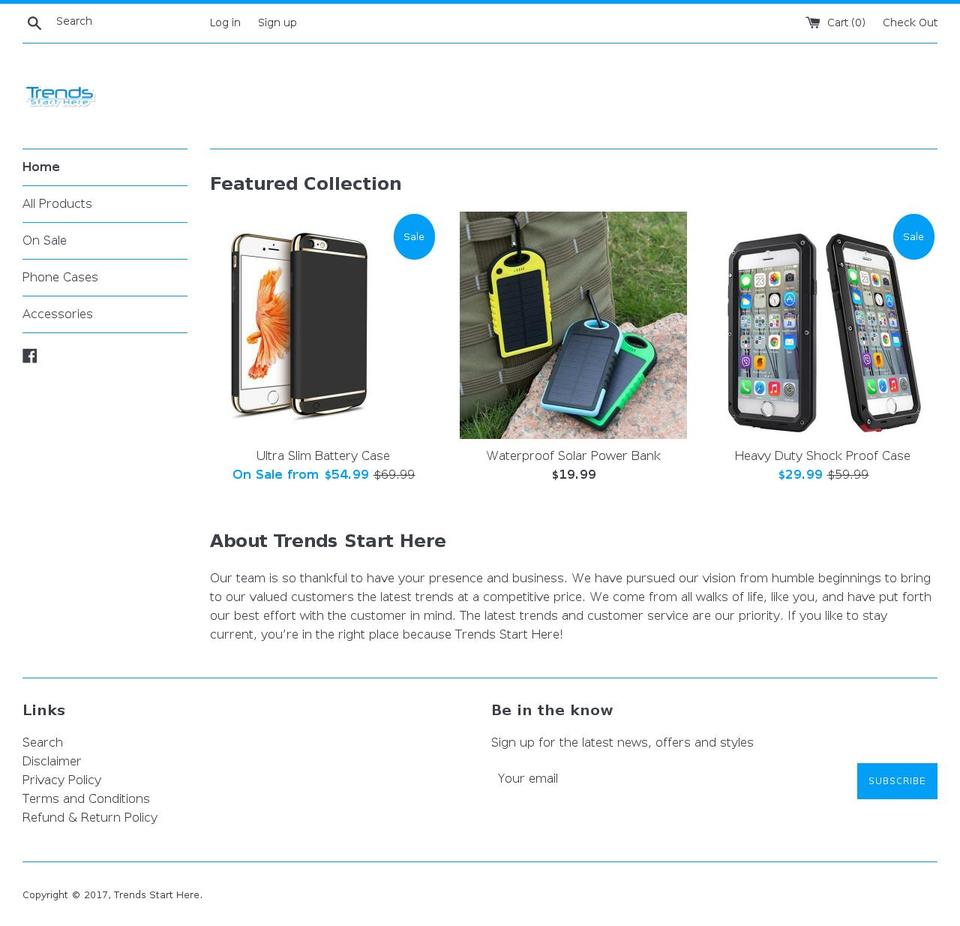 trendsstarthere.com shopify website screenshot