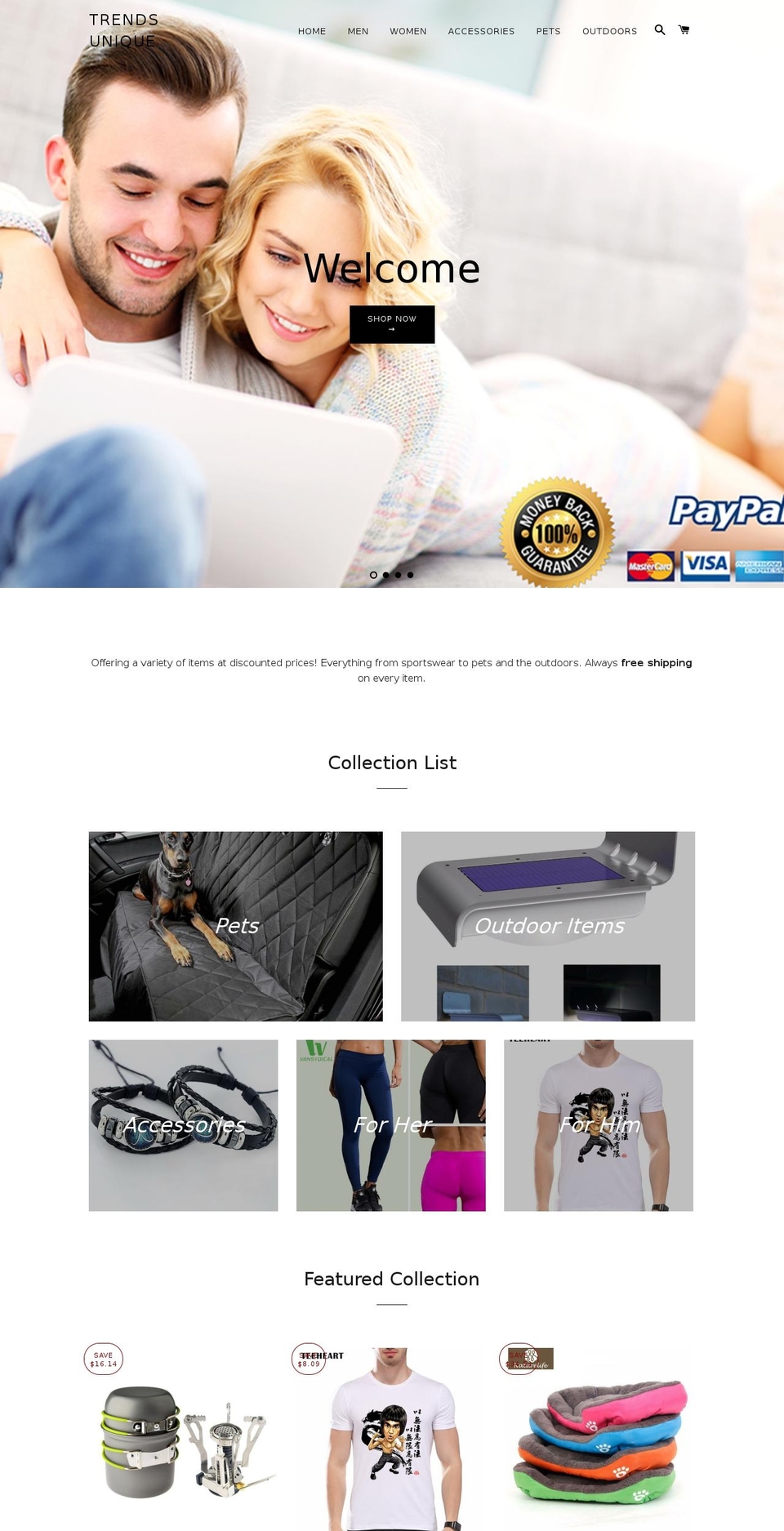 trendsunique.com — Shopify storefront screenshot