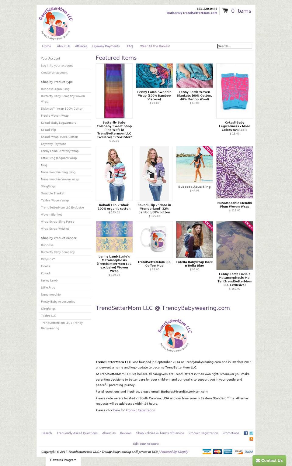 trendybabywearing.com shopify website screenshot