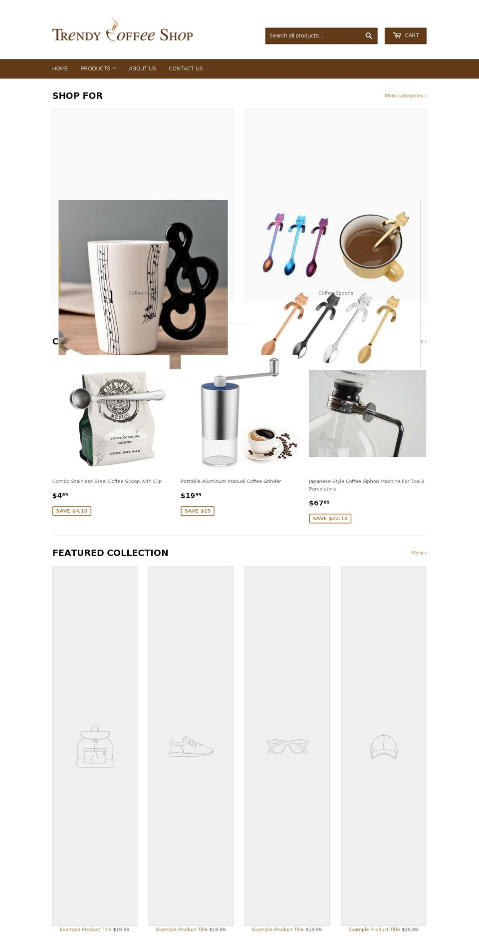 trendycoffeeshop.com — Shopify storefront screenshot