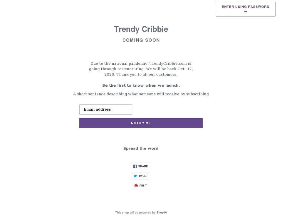 trendycribbie.com shopify website screenshot