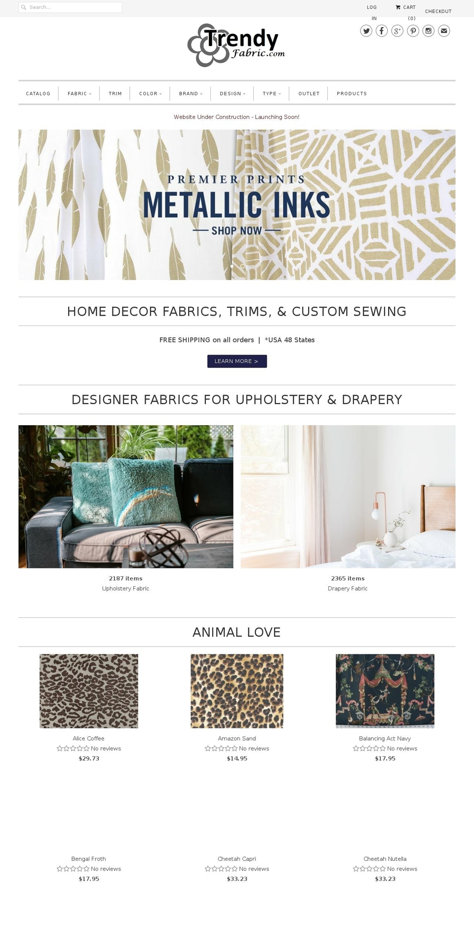 trendyfabric.com — Shopify storefront screenshot