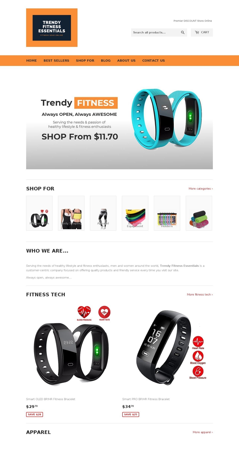 trendyfitnessessentials.com — Shopify storefront screenshot