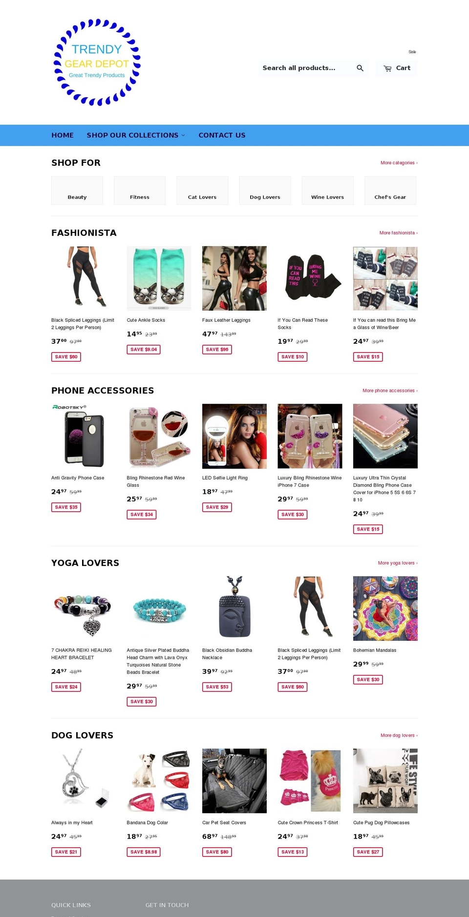 trendygeardepot.com shopify website screenshot