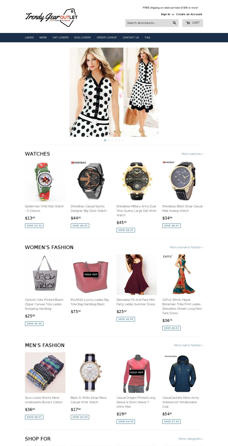 trendygearoutlet.com — Shopify storefront screenshot