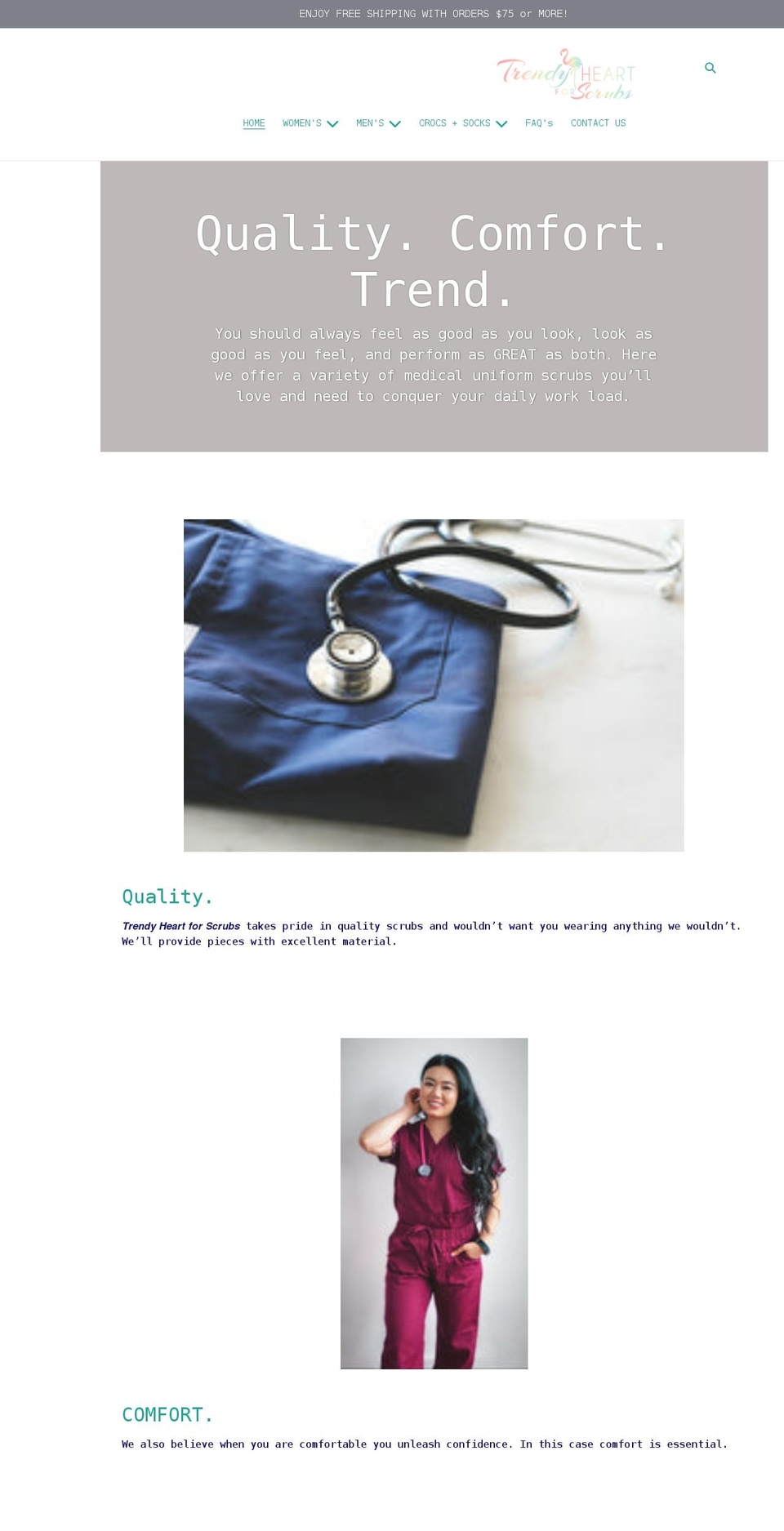 trendyheart4scrubs.com shopify website screenshot