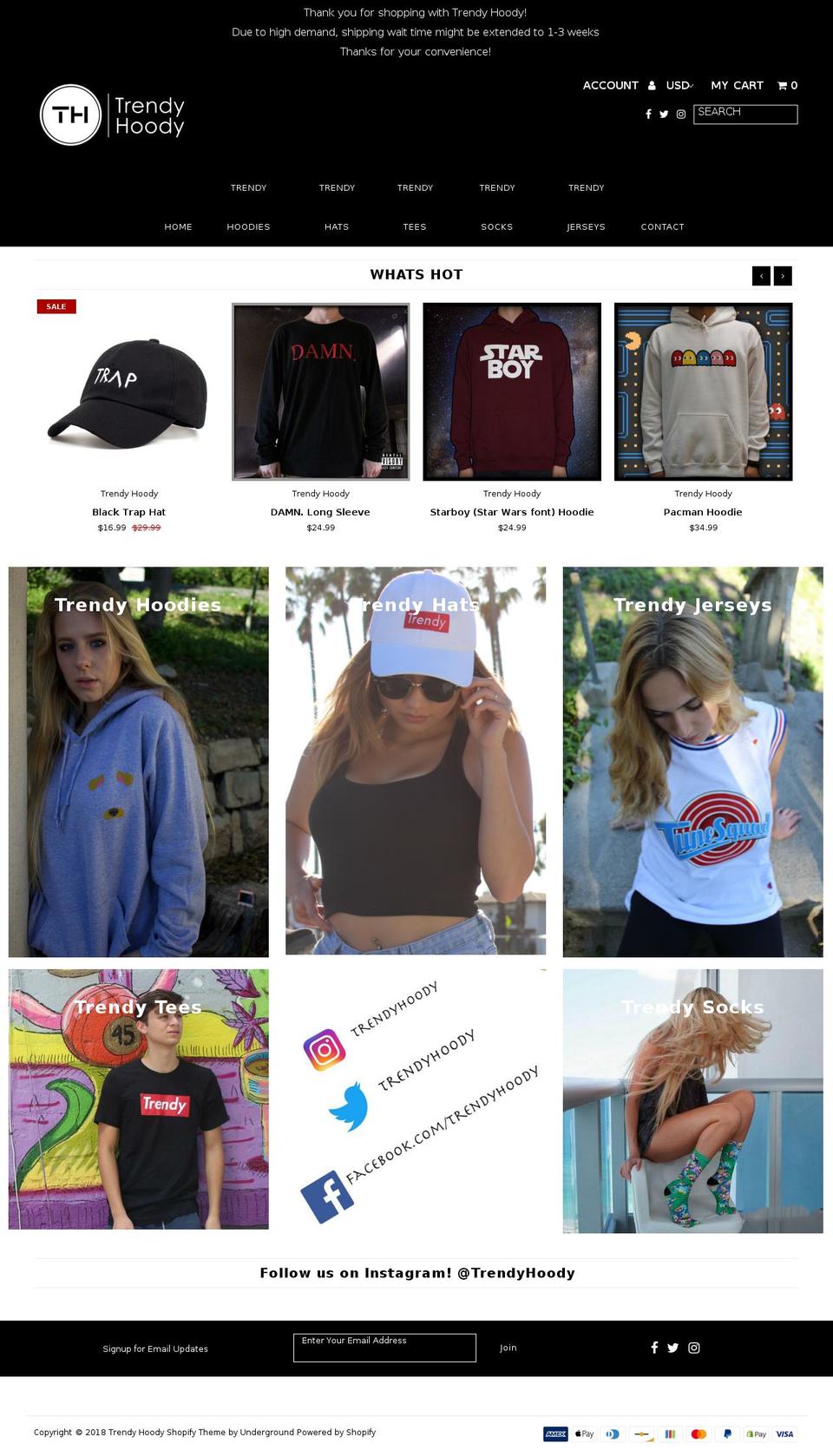 trendyhoody.com — Shopify storefront screenshot