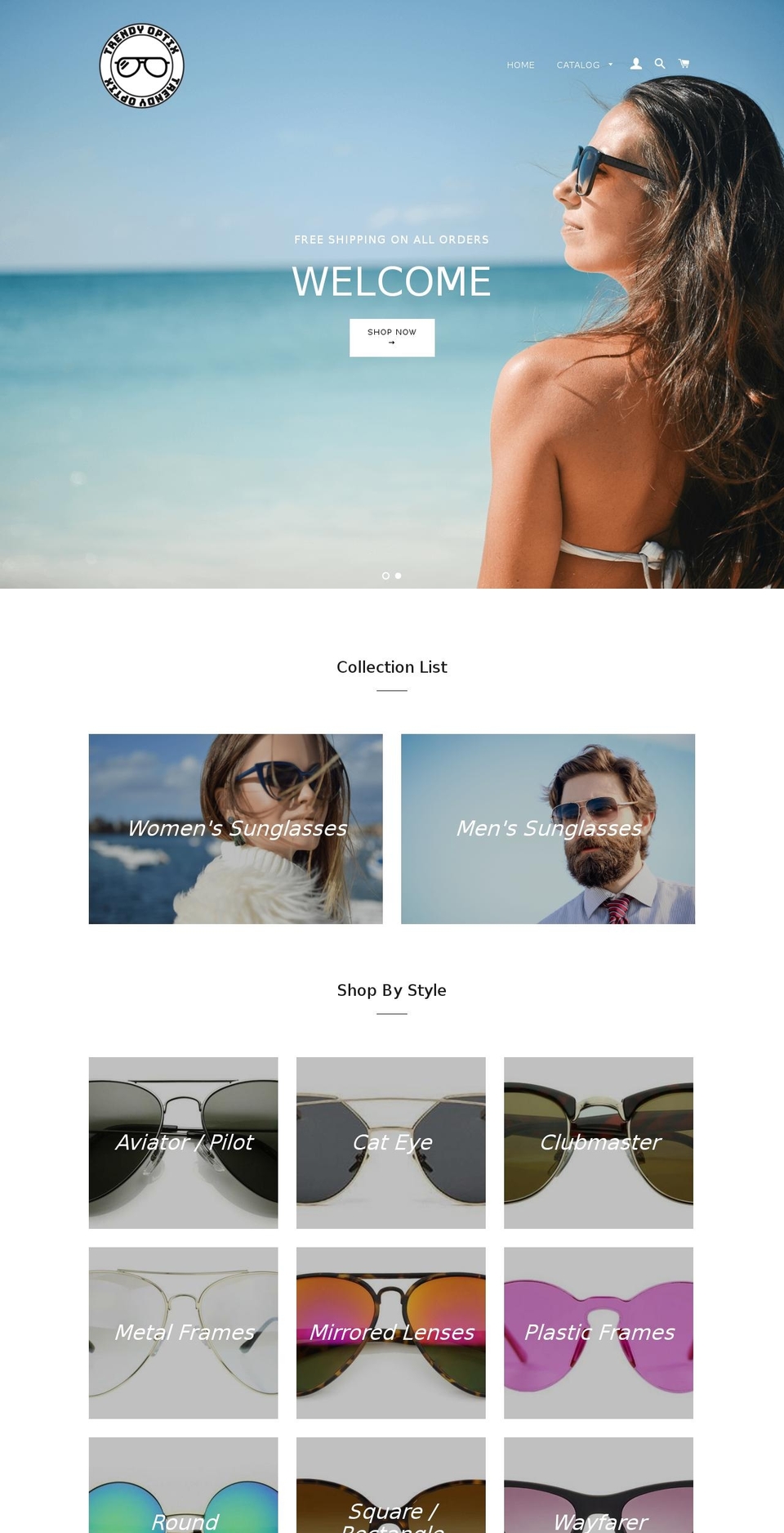 trendyoptix.com — Shopify storefront screenshot