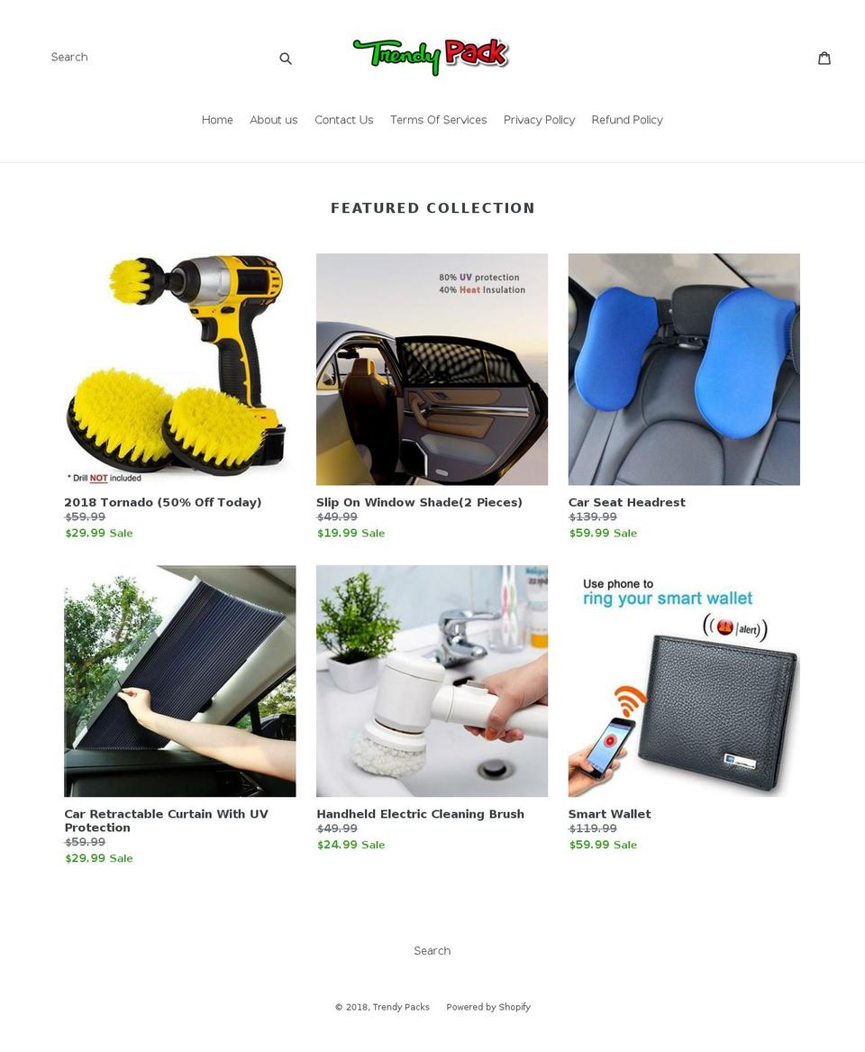 trendypacks.net shopify website screenshot