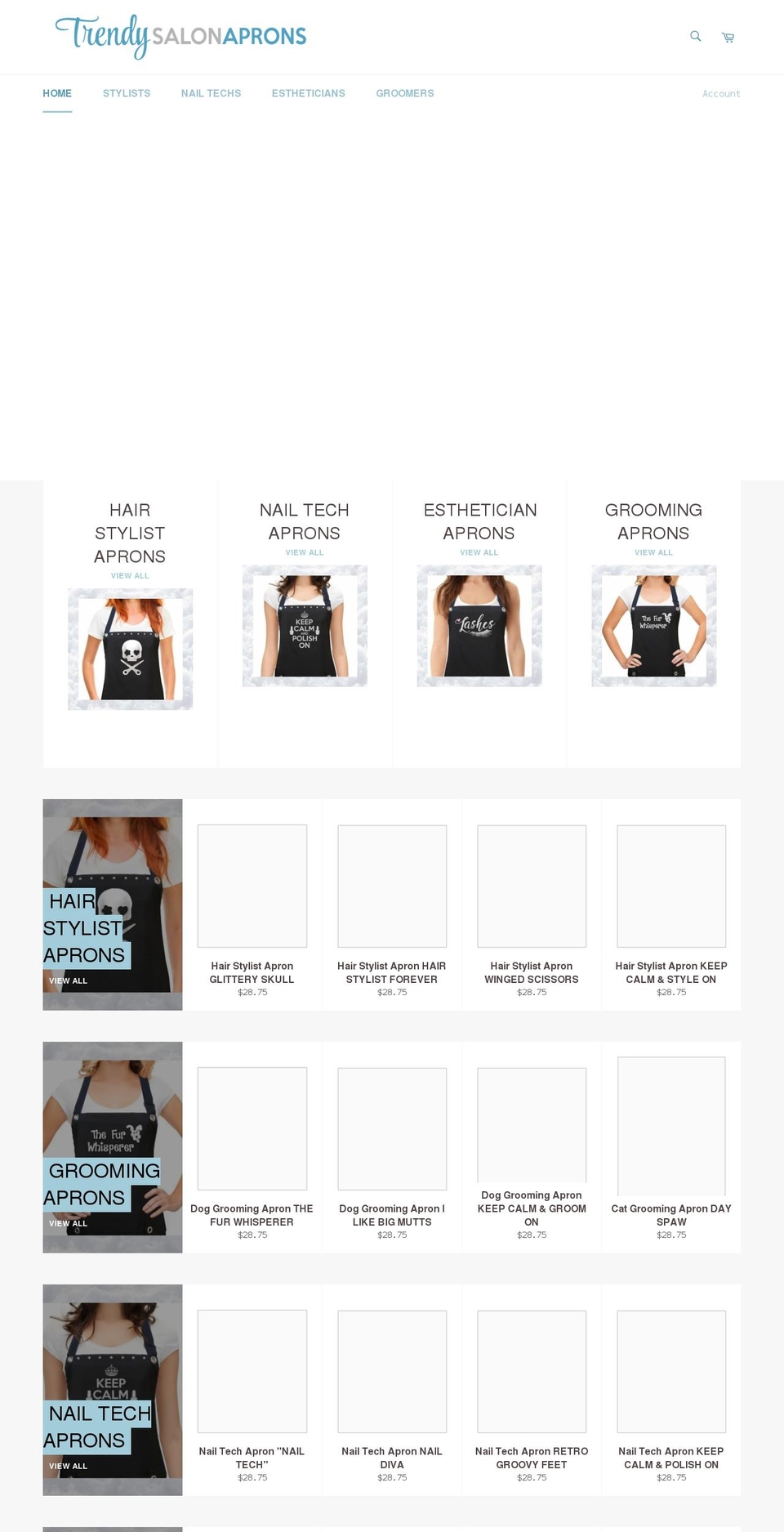 trendysalonaprons.com shopify website screenshot