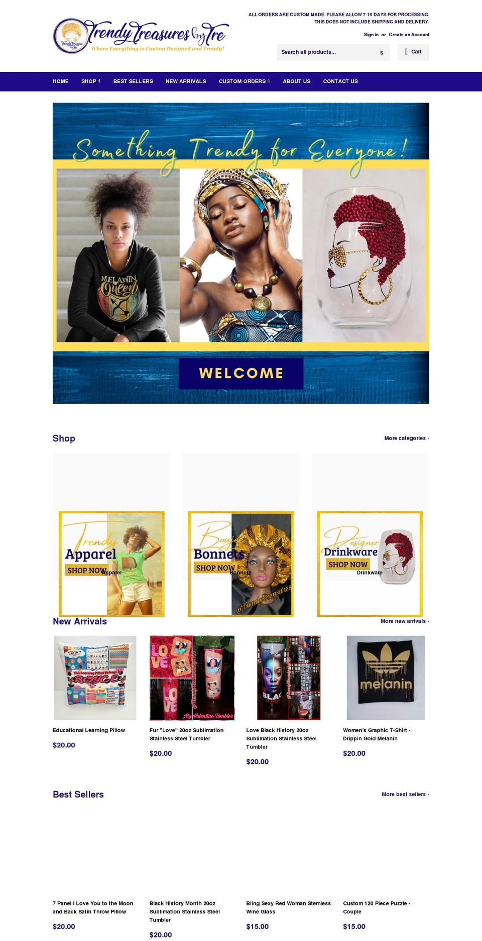 trendytreasuresbytre.com shopify website screenshot