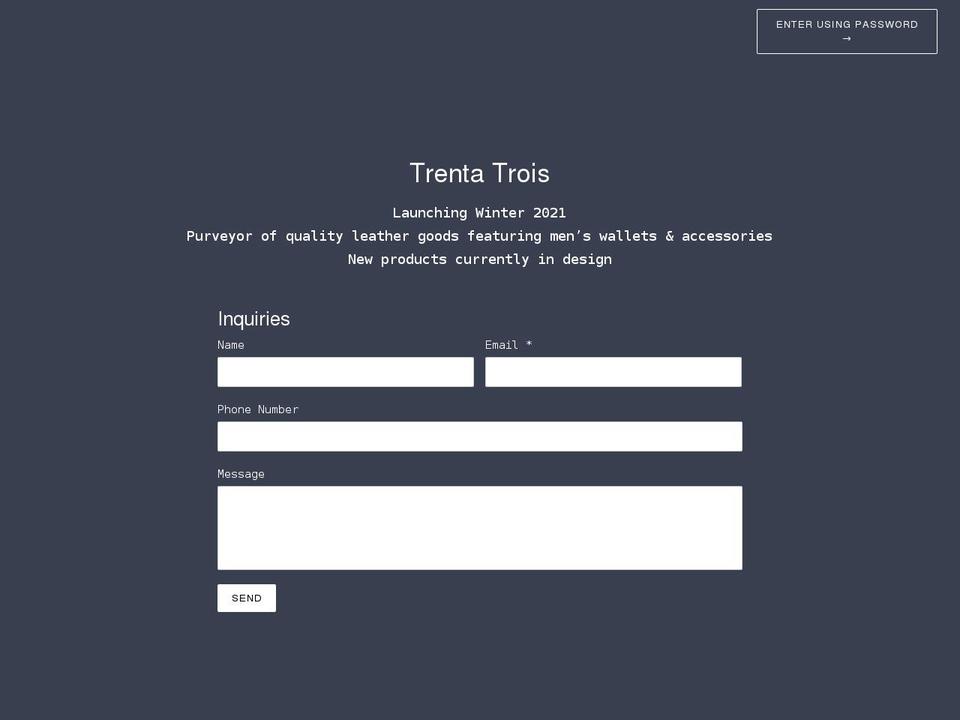 trentatrois.com shopify website screenshot