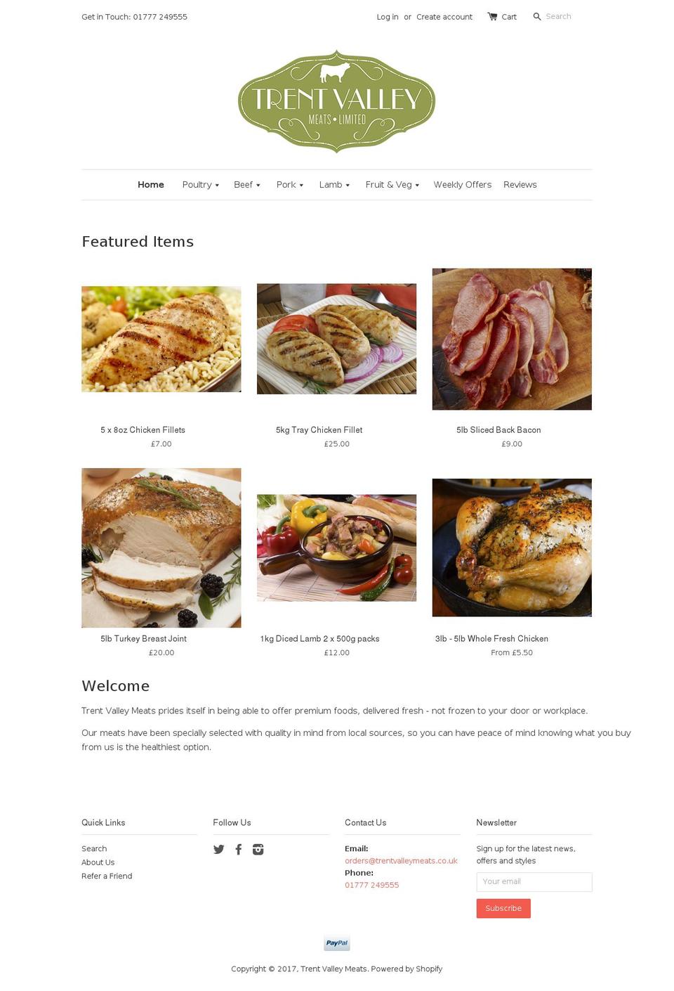 trentvalleymeats.co.uk shopify website screenshot