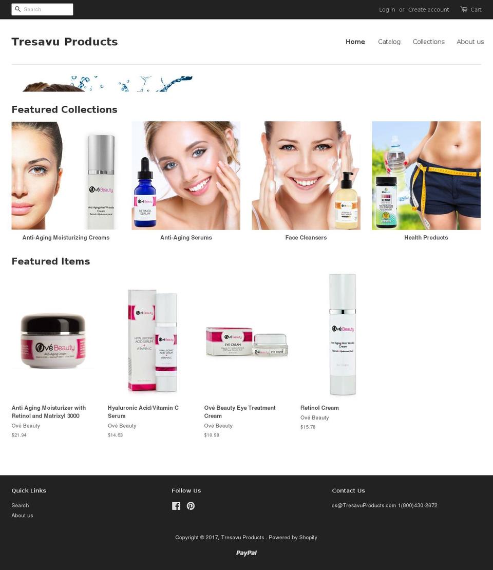 tresavuproducts.com shopify website screenshot