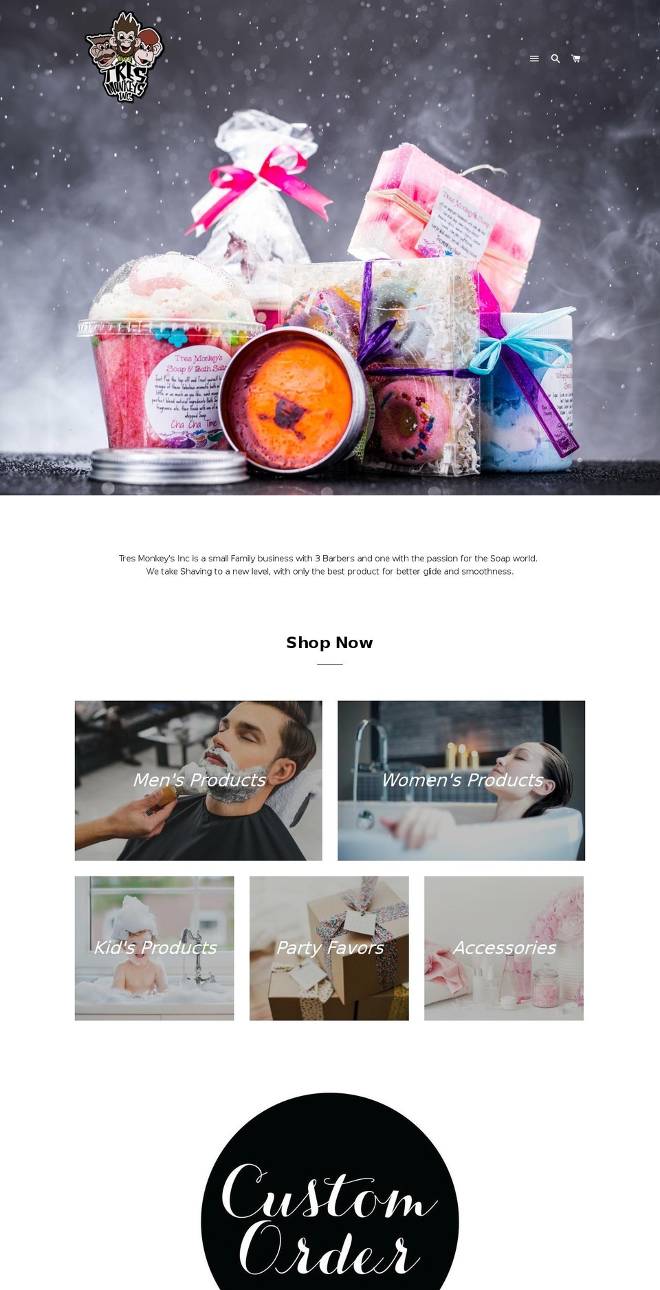 tresmonkeyshave.com — Shopify storefront screenshot