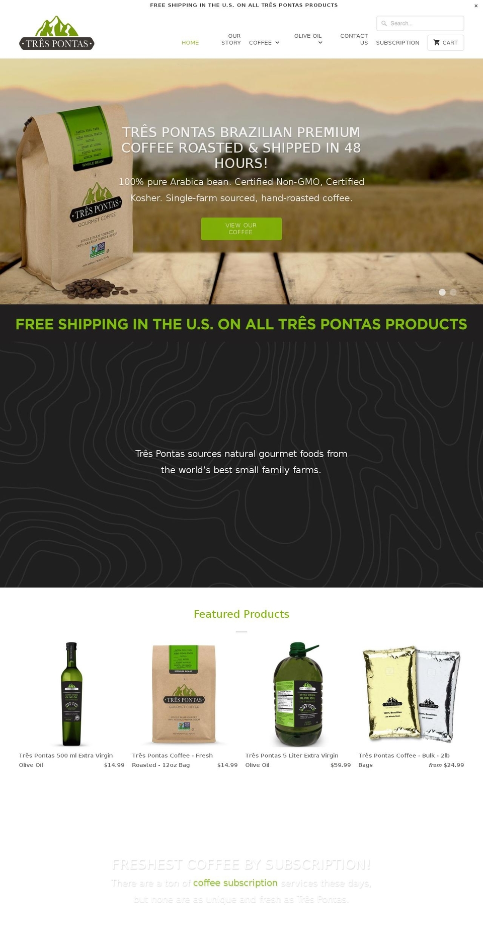 trespontasnaturalfoods.com — Shopify storefront screenshot