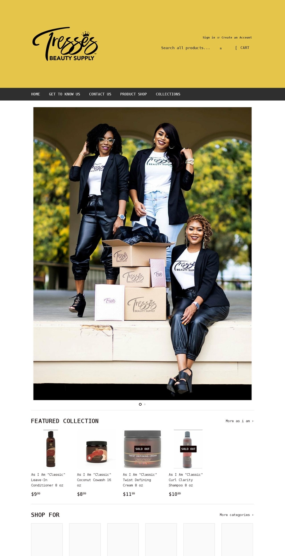 tressesbeautysupply.com shopify website screenshot