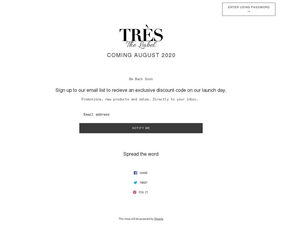 tresthelabel.com shopify website screenshot