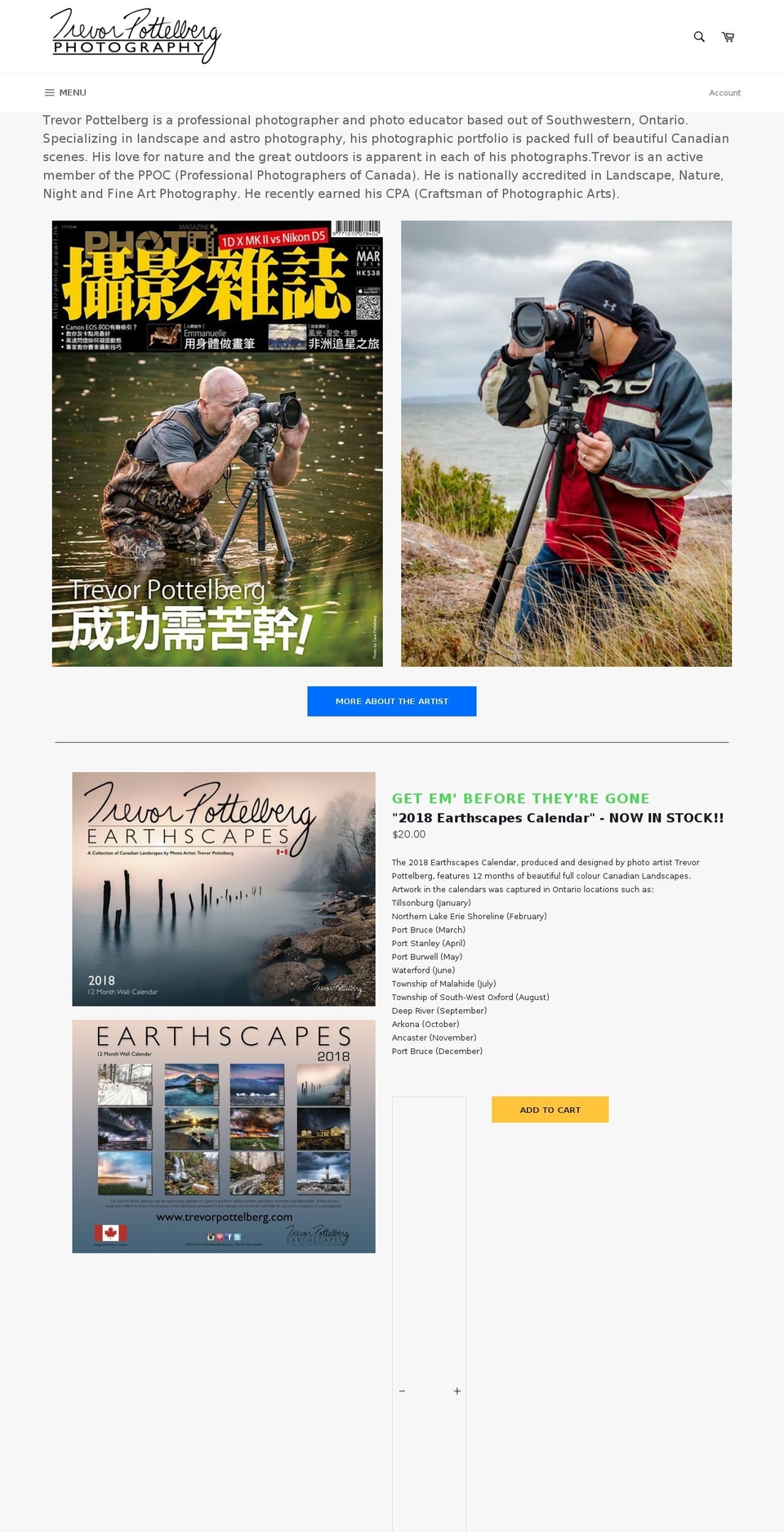 trevorpottelberg.com — Shopify storefront screenshot
