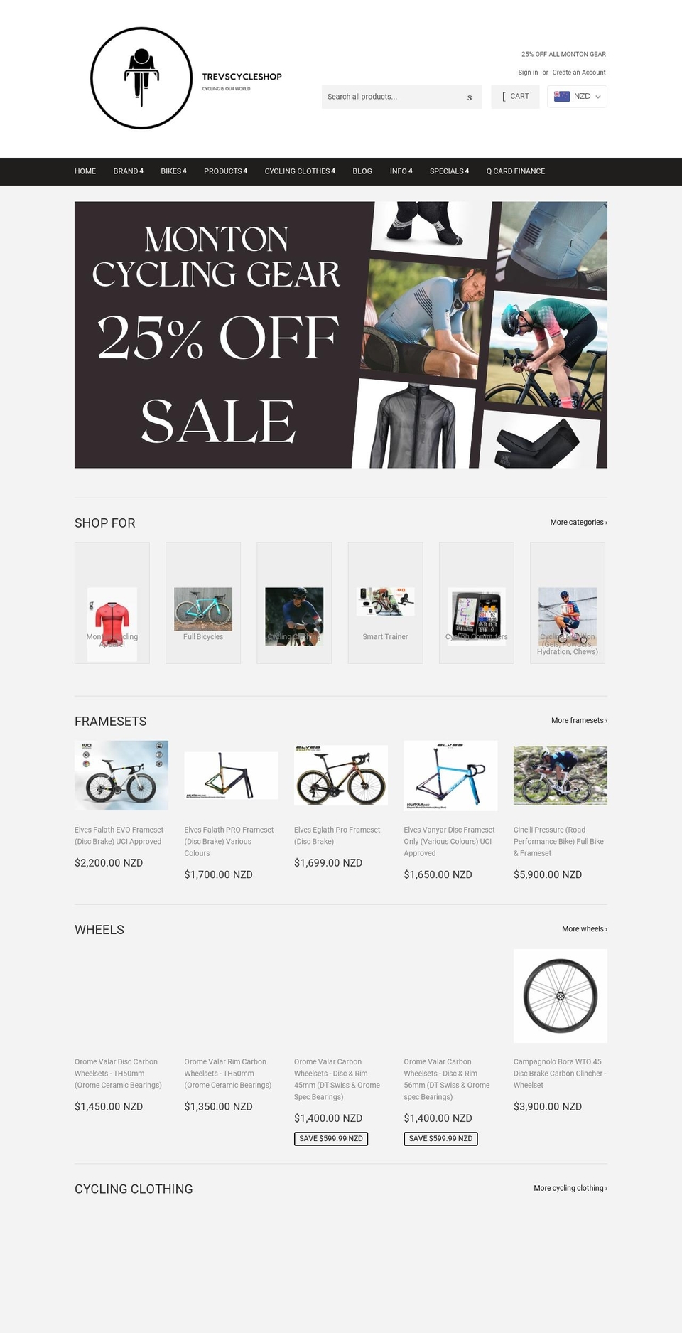 trevscycleshop.co.nz shopify website screenshot