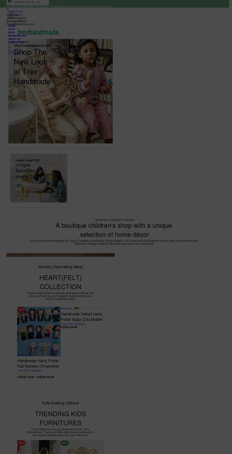 trexhandmade.com shopify website screenshot