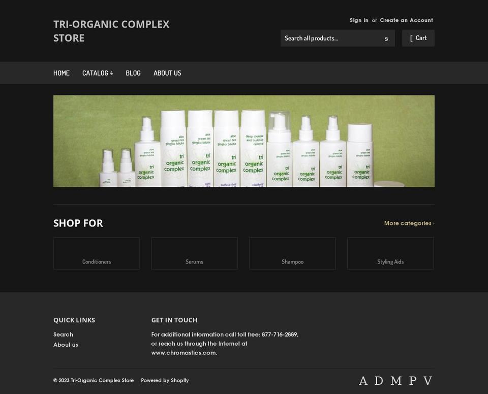 tri-organic-complex-store.myshopify.com shopify website screenshot