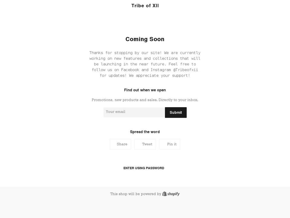 tribe-of-xii.myshopify.com shopify website screenshot