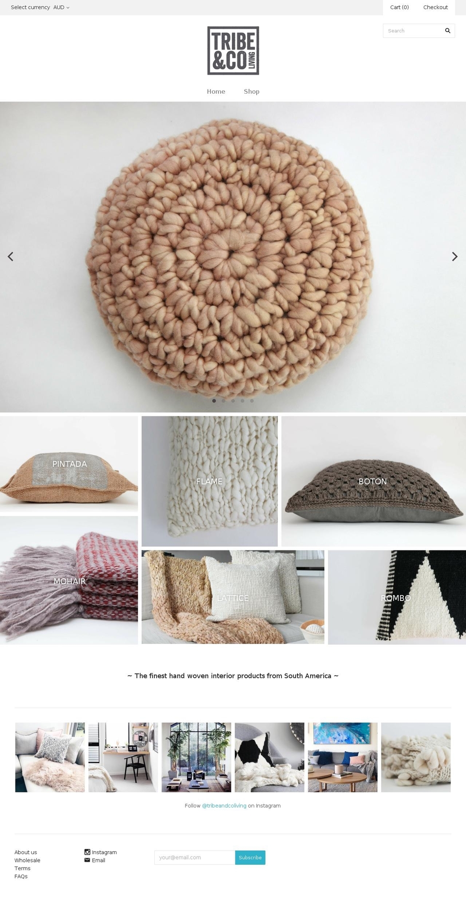 tribeandcoliving.com shopify website screenshot