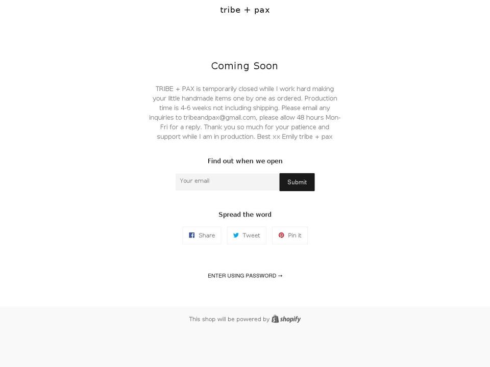 tribeandpax.com shopify website screenshot