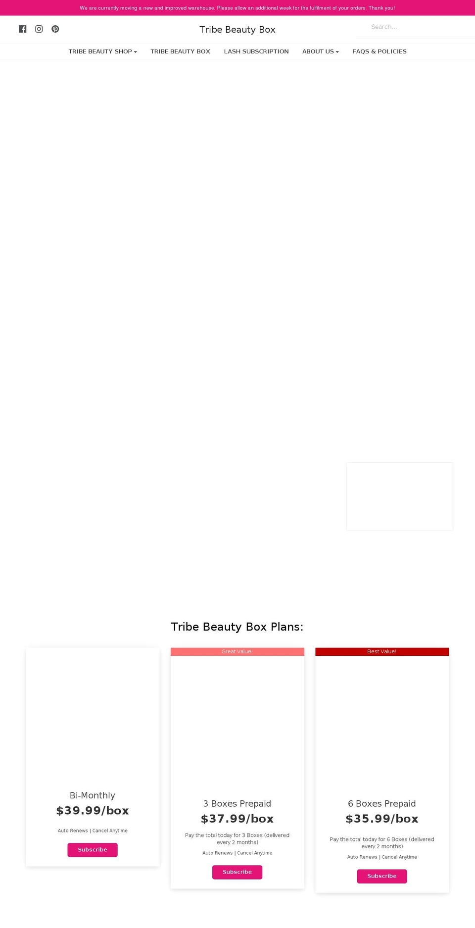 tribebeautybox.com shopify website screenshot