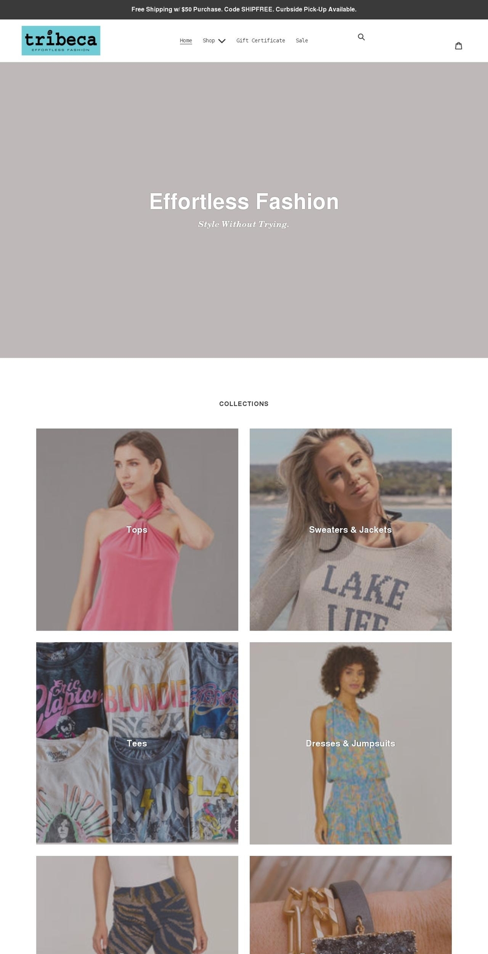 tribecaatx.com shopify website screenshot