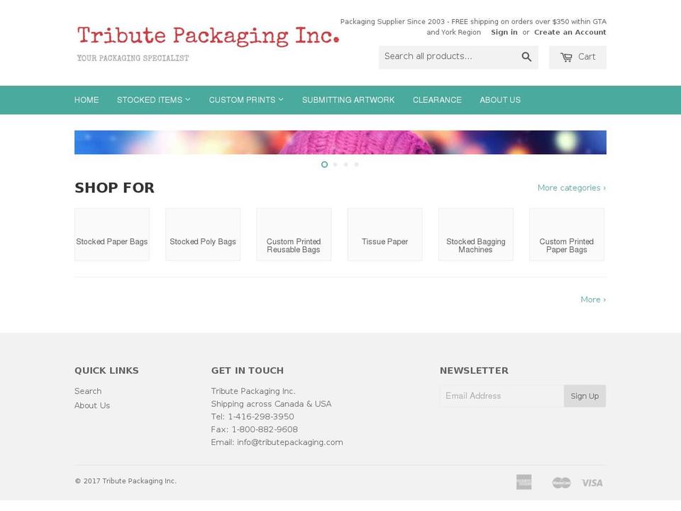 tributepackaging.com shopify website screenshot