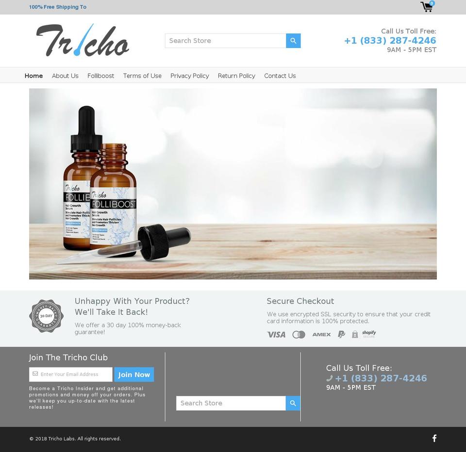 tricholabs.com shopify website screenshot