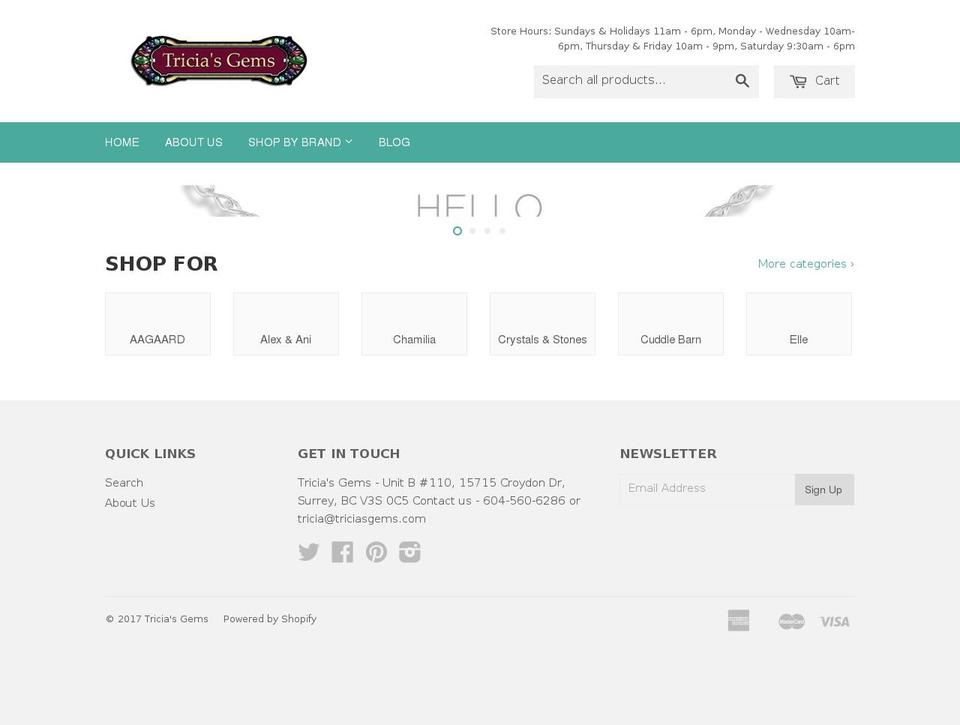 triciasgems.com shopify website screenshot