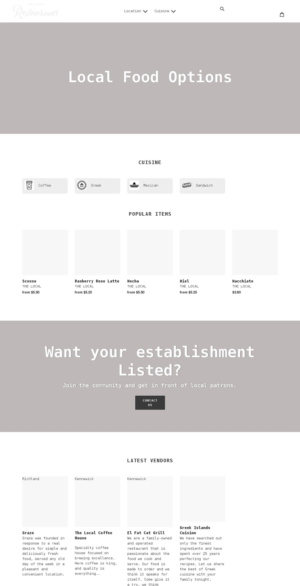 tricitiesrestaurants.com shopify website screenshot