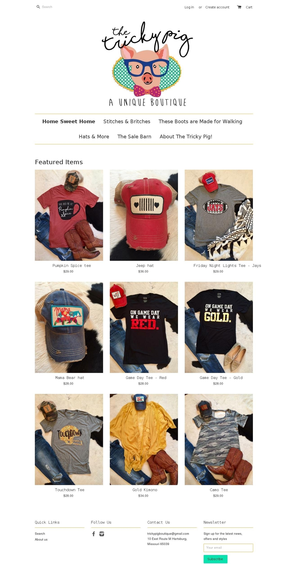 trickypigboutique.com shopify website screenshot