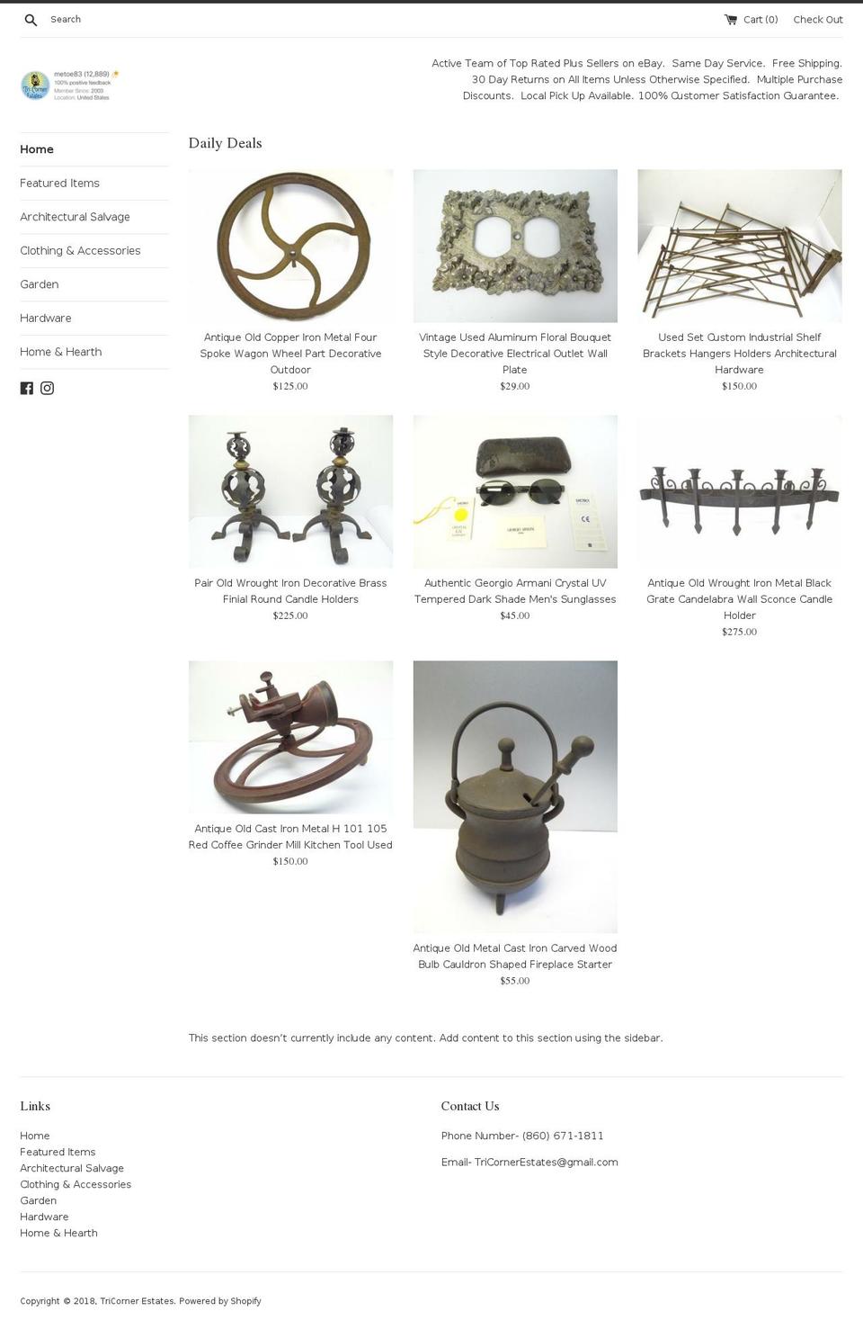 tricornerestates.com — Shopify storefront screenshot