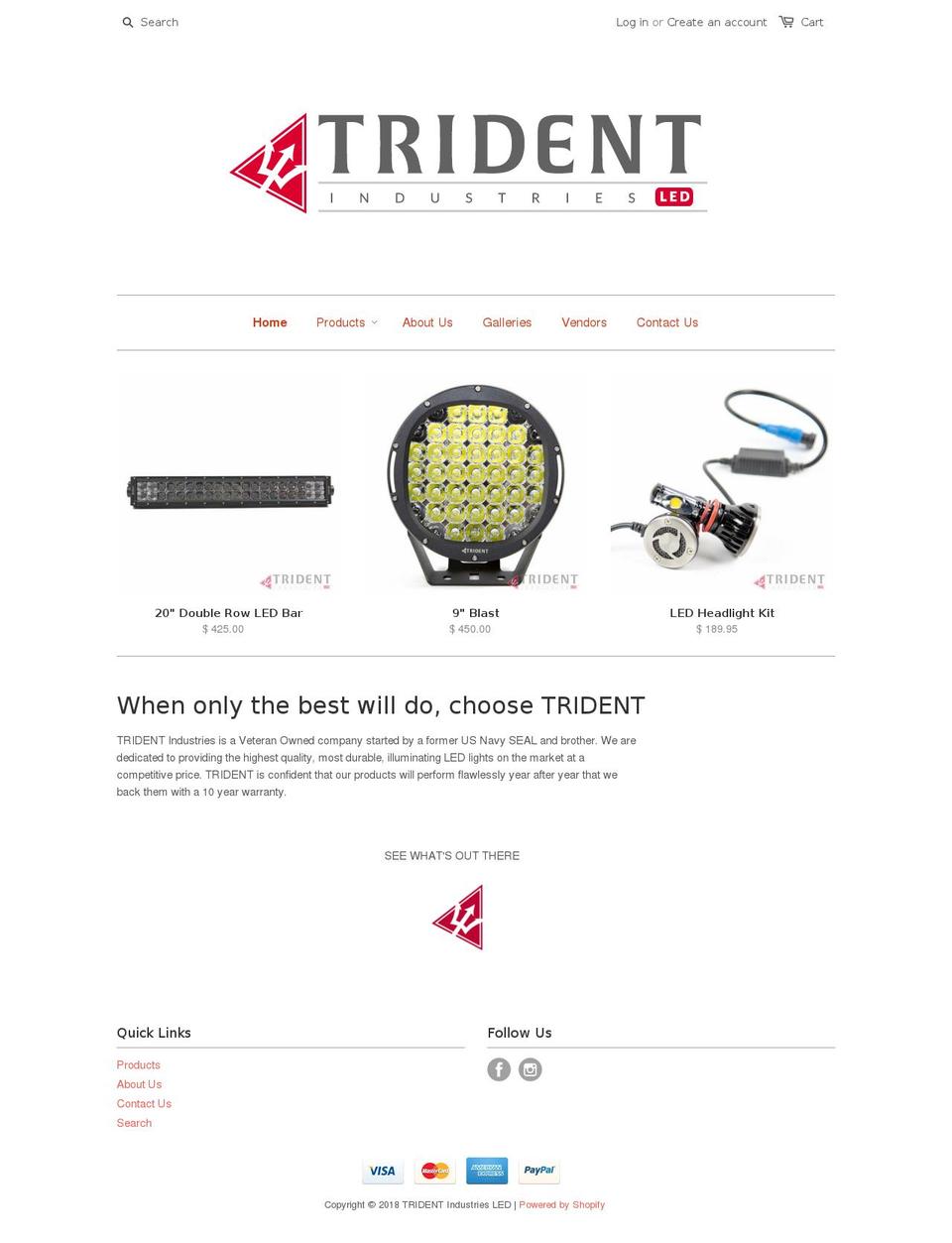 tridentindustriesled.com — Shopify storefront screenshot