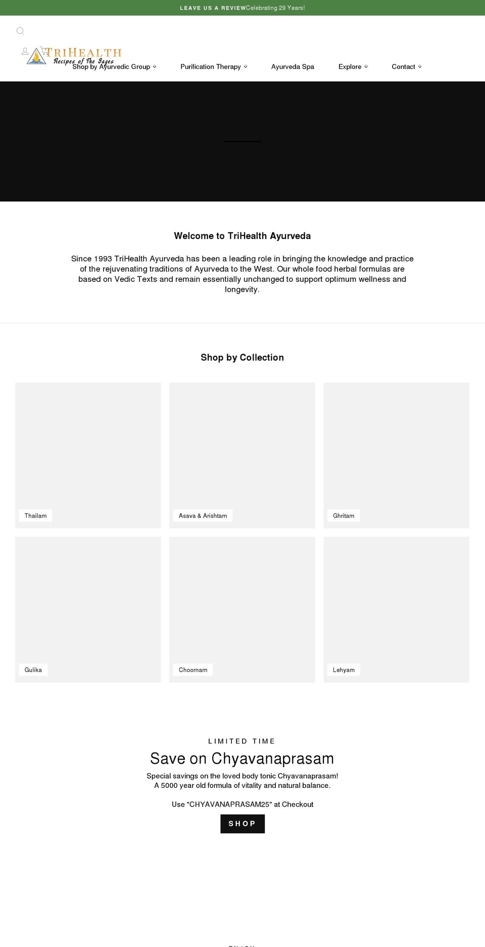 trihealthayurveda.com shopify website screenshot