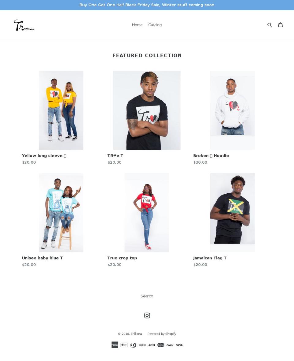 trillionaclothing.com — Shopify storefront screenshot