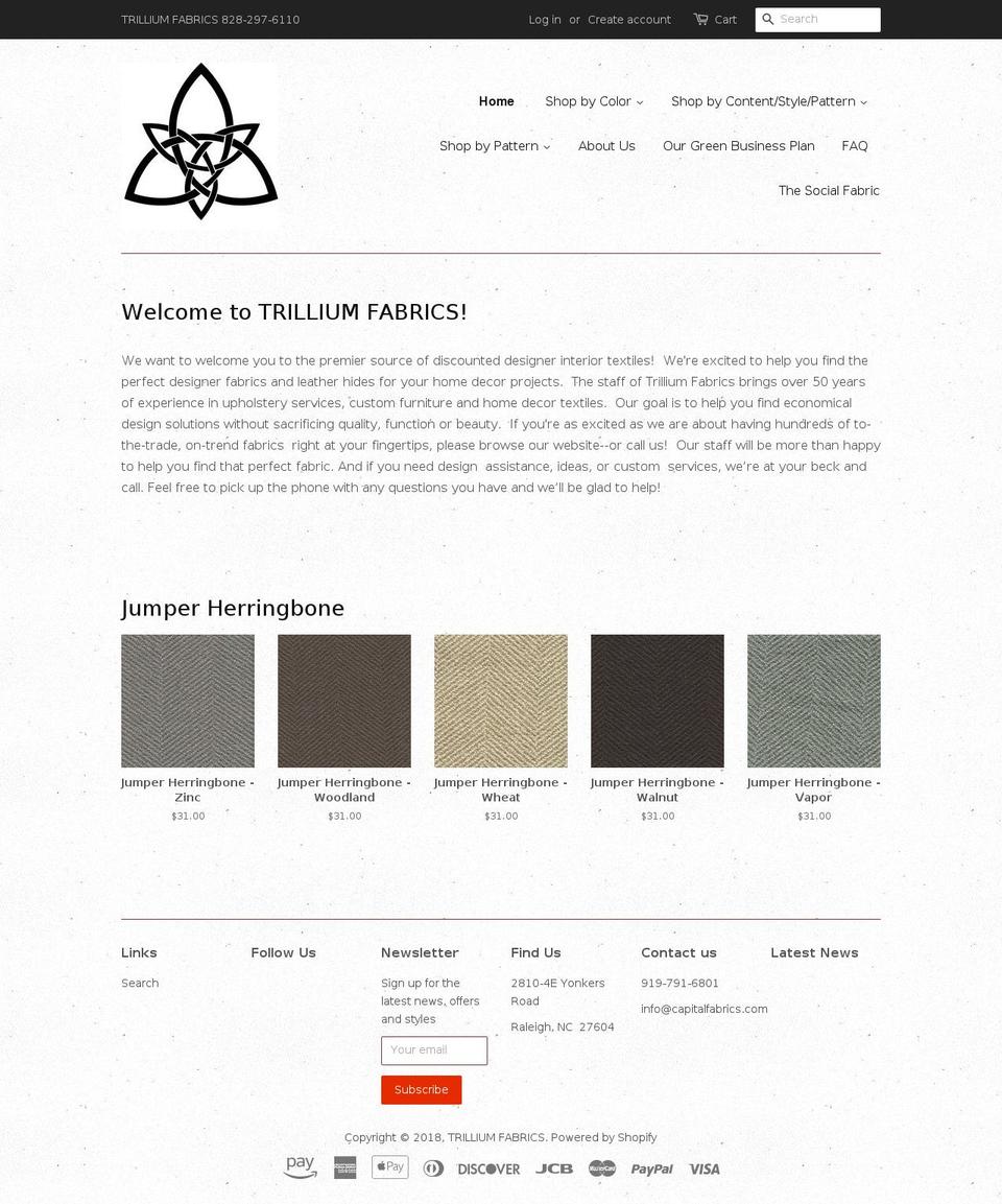 trilliumfabrics.com — Shopify storefront screenshot