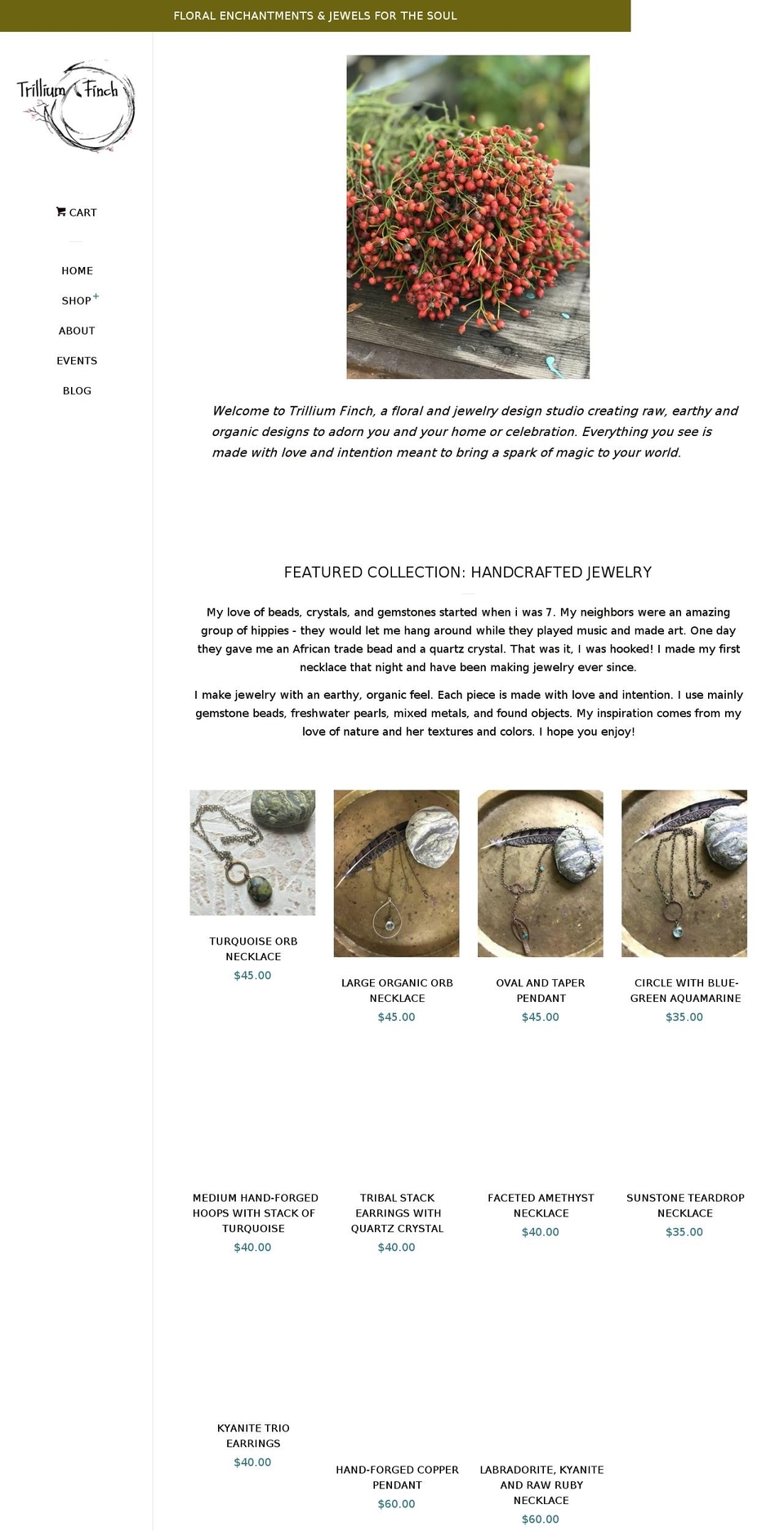 trilliumfinch.com — Shopify storefront screenshot